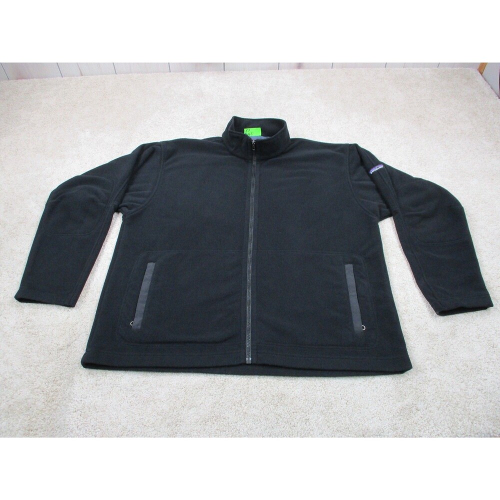 VINTAGE Patagonia Jacket Mens XL Black Micro Synchilla Fleece Elbow Pads Zip